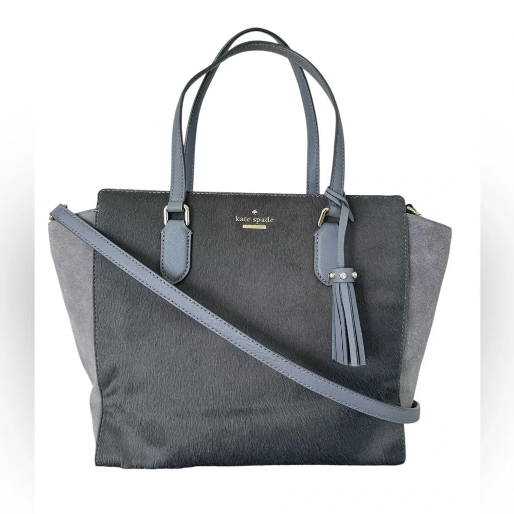 Kate Spade Laurel Way Hadlee Leather with Calf Hair Tote Satchel Gray